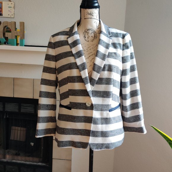 The Limited Jackets & Blazers - The Limited Black & White Tweed Striped Blazer Size L